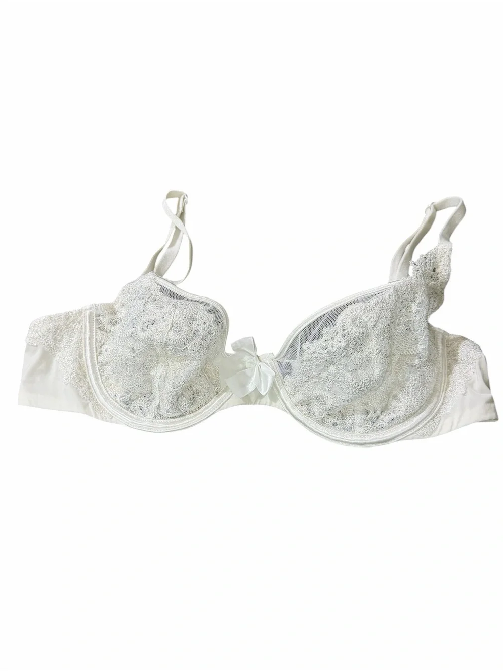 Victoria’s Secret White Lace Underwire Bra Size 34B Sheer Lingerie